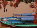 Boats on the Mekong River in Chiang Saen. From here, one could go upriver to China or downriver to Laos.